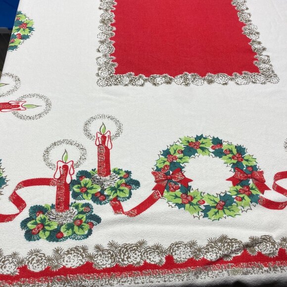 Vintage Christmas Tablecloth With Candles & Wreaths 56" x 48" Holiday Decor - Picture 5 of 13